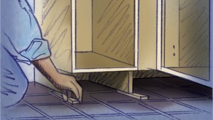 Instalar gabinetes de cocina: coloque cuñas