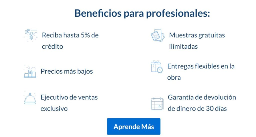 Tabla de beneficios para contratistas y profesionales de la construcción