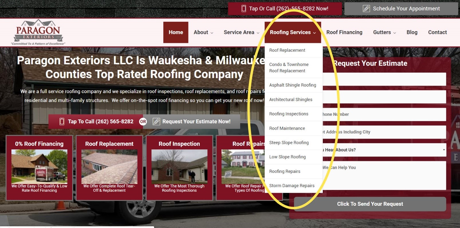 Sitio web de Paragon Exteriors 